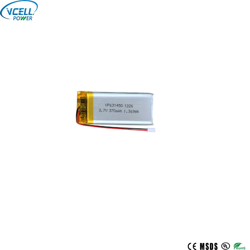 631450 3.7V 370mAh Narrow Design Lithium Polymer Battery
